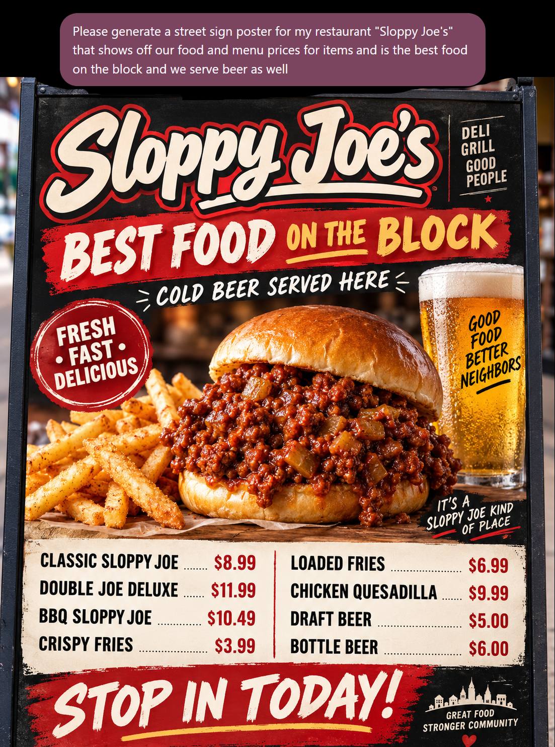 Sloppy Joe sign